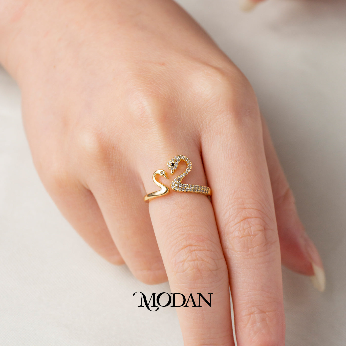 Double Swan Eternal Love Ring Cincin Angsa Hypoallergenic Gold Plated