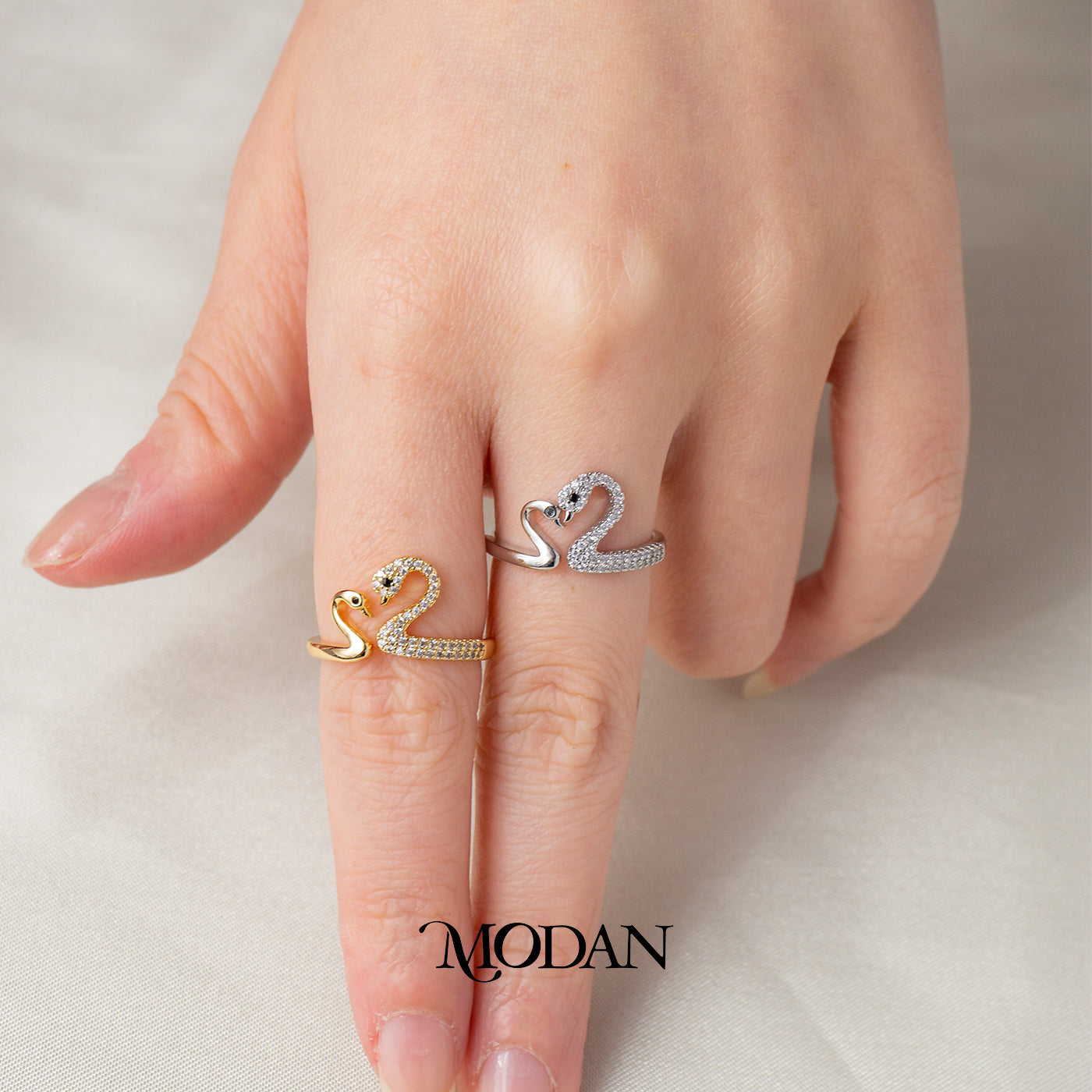 Double Swan Eternal Love Ring Cincin Angsa Hypoallergenic Gold Plated