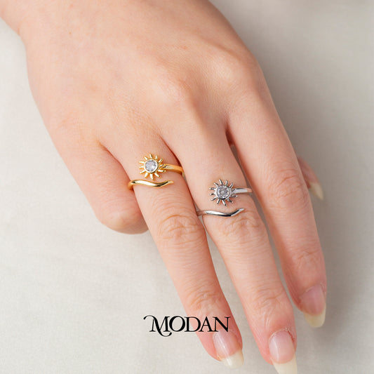 Minimalist Sun Wave Open Ring Cincin Wanita Karakter Matahari Estetik Hypoallergenic Gold Plated