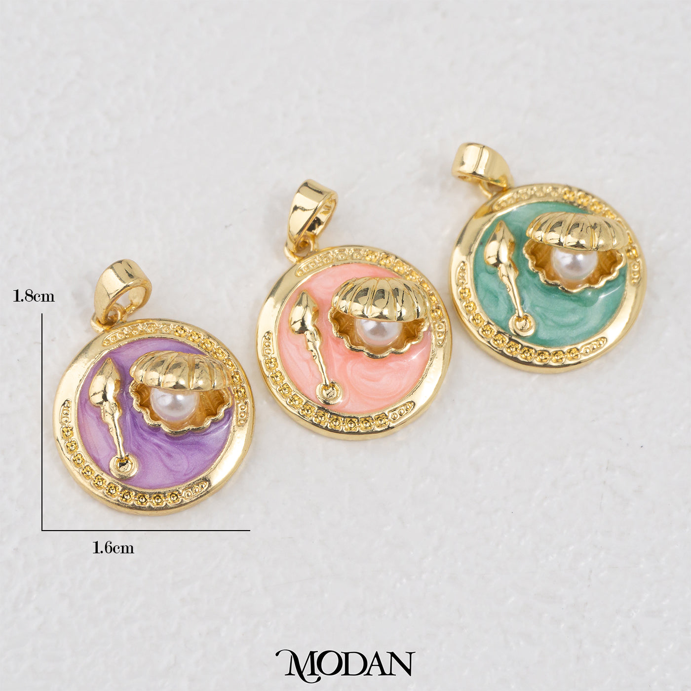 Vintage Enamel Shell Pearl DIY Pendant Liontin Enamel Green Purple Pink Cangkang Mutiara Hypoallergenic Gold Filled