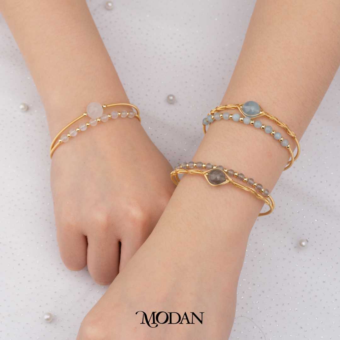 Crystal Beads Wrapped Bracelet Gelang Lilit Spiral Manik Kristal Hypoallergenic Gold Filled