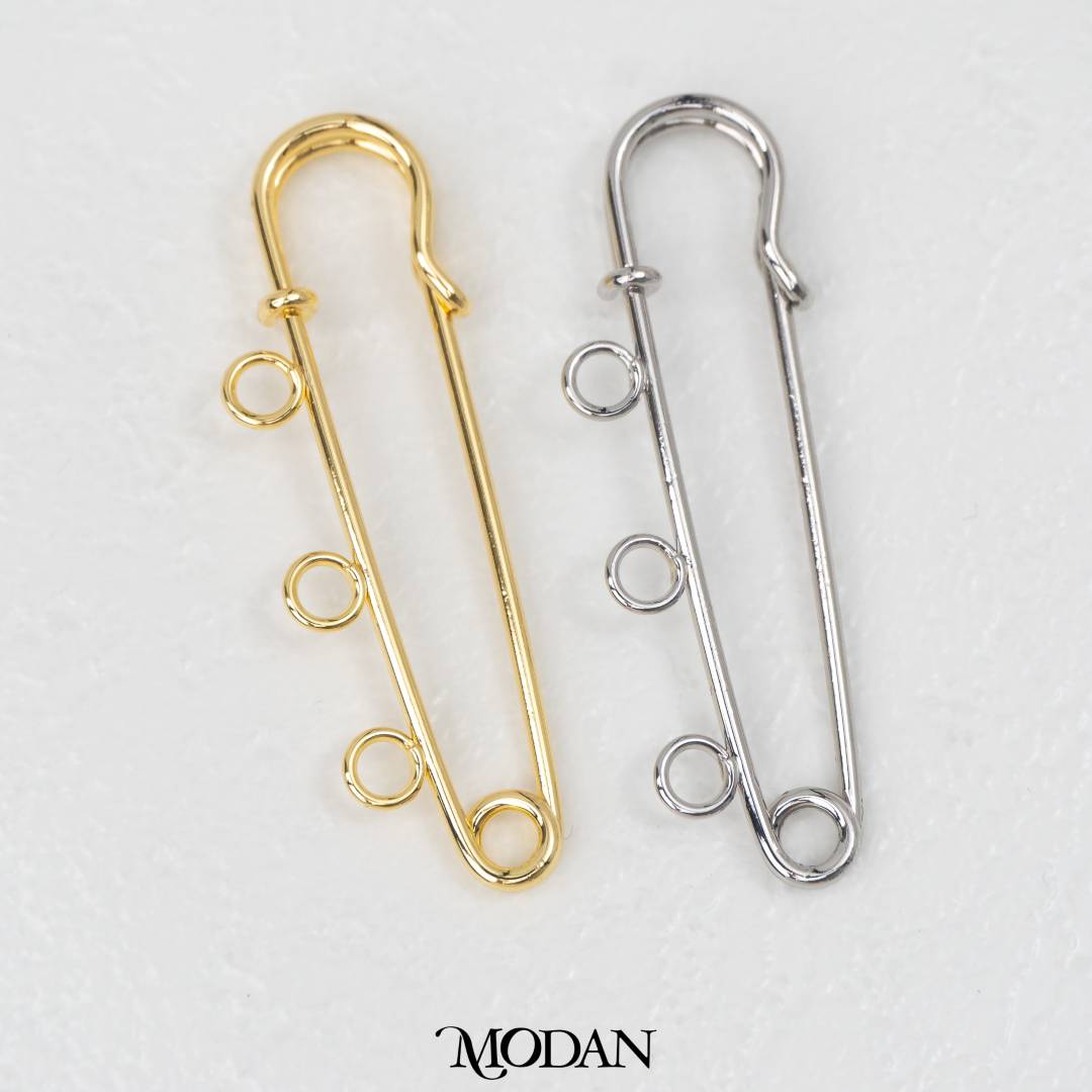 3 Round Safety Pin / Brooch For Bag Charm Findings DIY Pengait Peniti Gantungan Tas/Baju Hypoallergenic Gold Filled