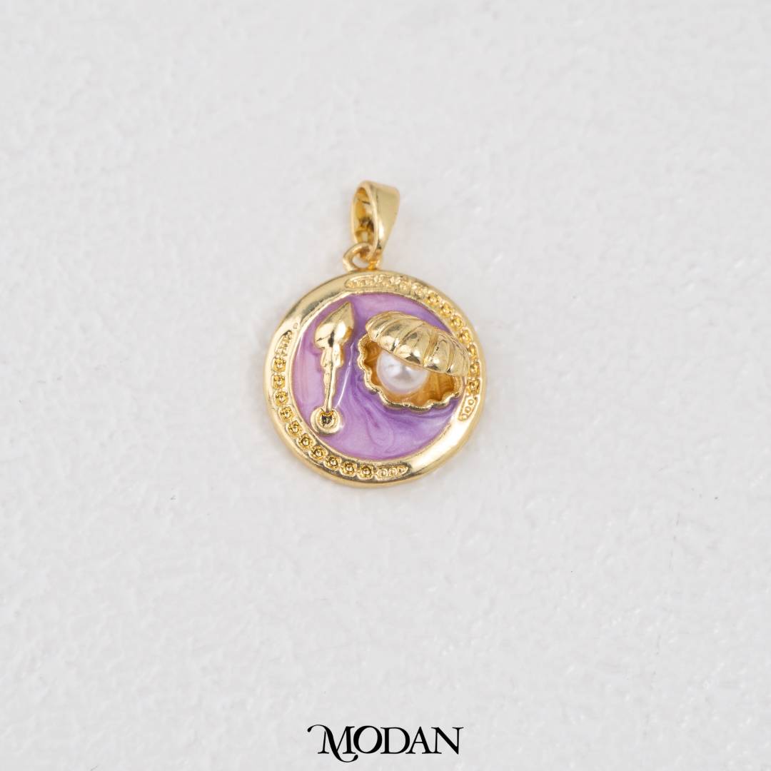 Vintage Enamel Shell Pearl DIY Pendant Liontin Enamel Green Purple Pink Cangkang Mutiara Hypoallergenic Gold Filled
