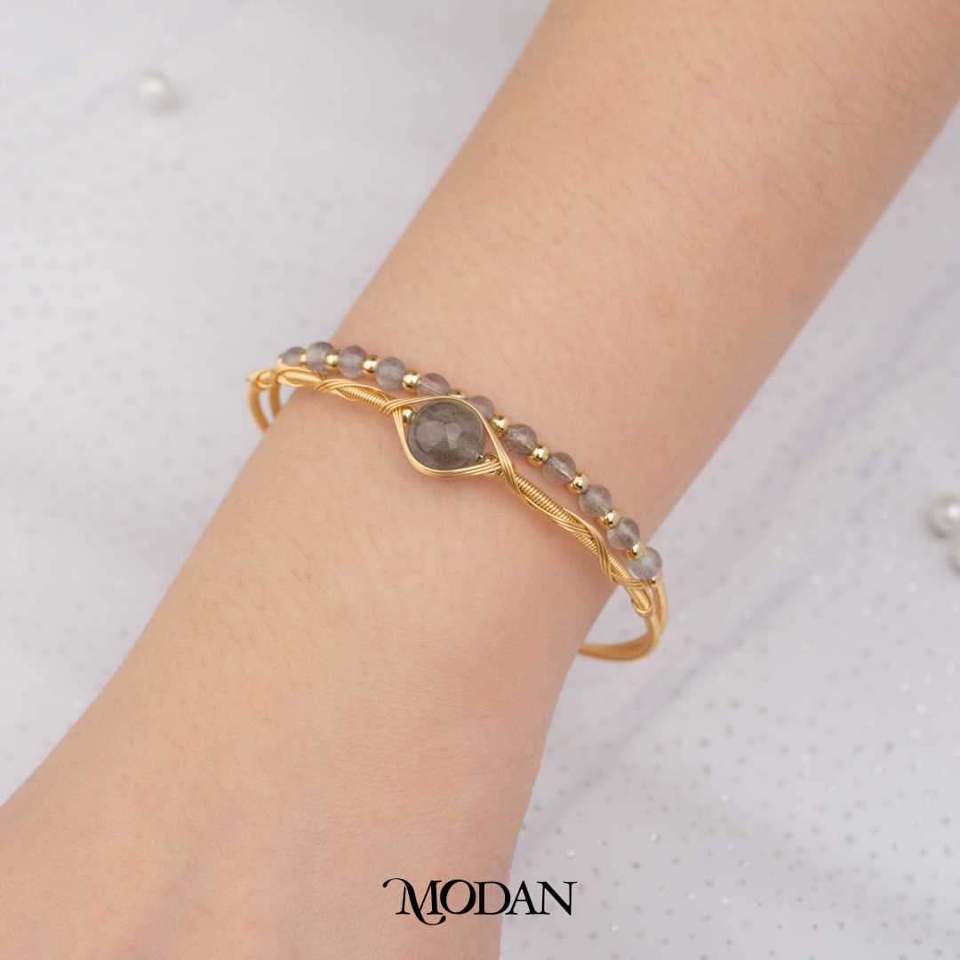 Crystal Beads Wrapped Bracelet Gelang Lilit Spiral Manik Kristal Hypoallergenic Gold Filled