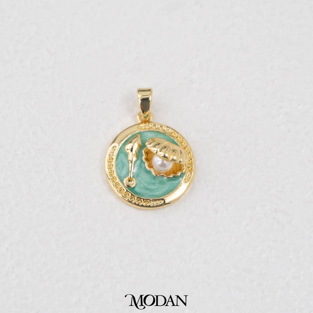 Vintage Enamel Shell Pearl DIY Pendant Liontin Enamel Green Purple Pink Cangkang Mutiara Hypoallergenic Gold Filled