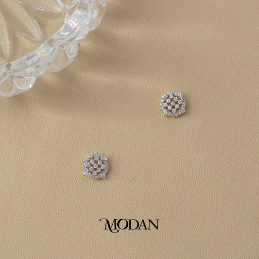 (10mm) Sparkling Micro Paved Zirconia Mini Flower Stud Earrings Anting Tusuk Bunga Hypoallergenic Gold Plated