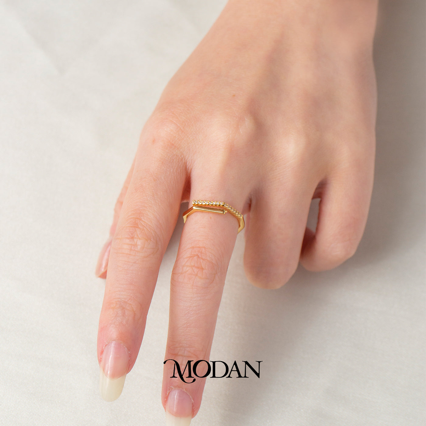 Dainty Geometric Bar Adjustable Ring Cincin Garis Horizontal Hypoallergenic Gold Plated
