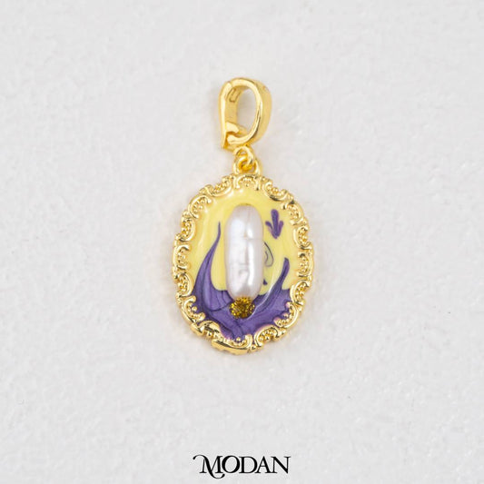 Artistic Enamel Freshwater Pearl Oval Pendant DIY Pendant Liontin Enamel Yellow Purple Oval Mutiara Air Tawar Hypoallergenic Gold Filled