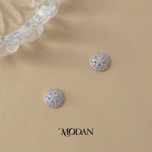 (9mm) Sparkling Micro Paved Zirconia Round Stud Earrings Anting Tusuk Bulat Hypoallergenic Gold Plated