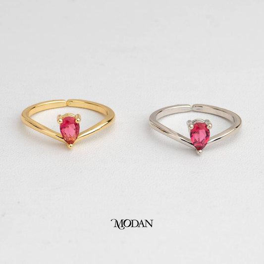 V Shaped Teardrop Ruby Ring Cincin Rubi Tetesan Air  Bentuk V Hypoallergenic Gold Plated
