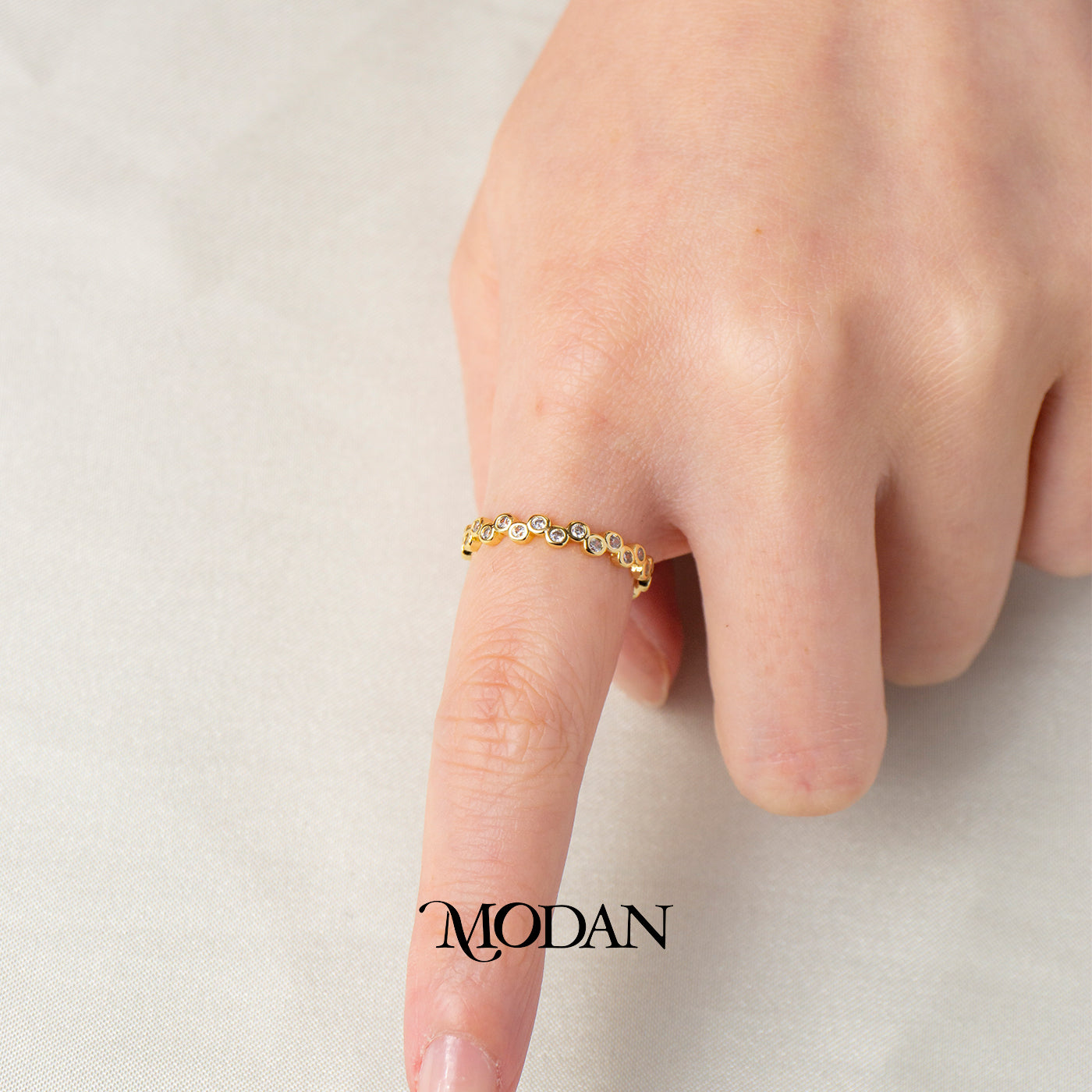 Dainty Geometric Bubble Eternity Ring Cincin Bulat Hypoallergenic Gold Plated