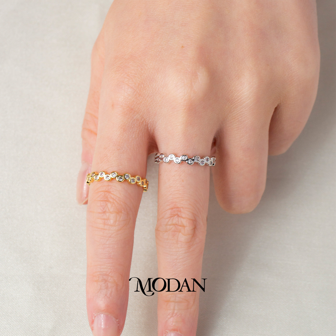 Dainty Geometric Bubble Eternity Ring Cincin Bulat Hypoallergenic Gold Plated