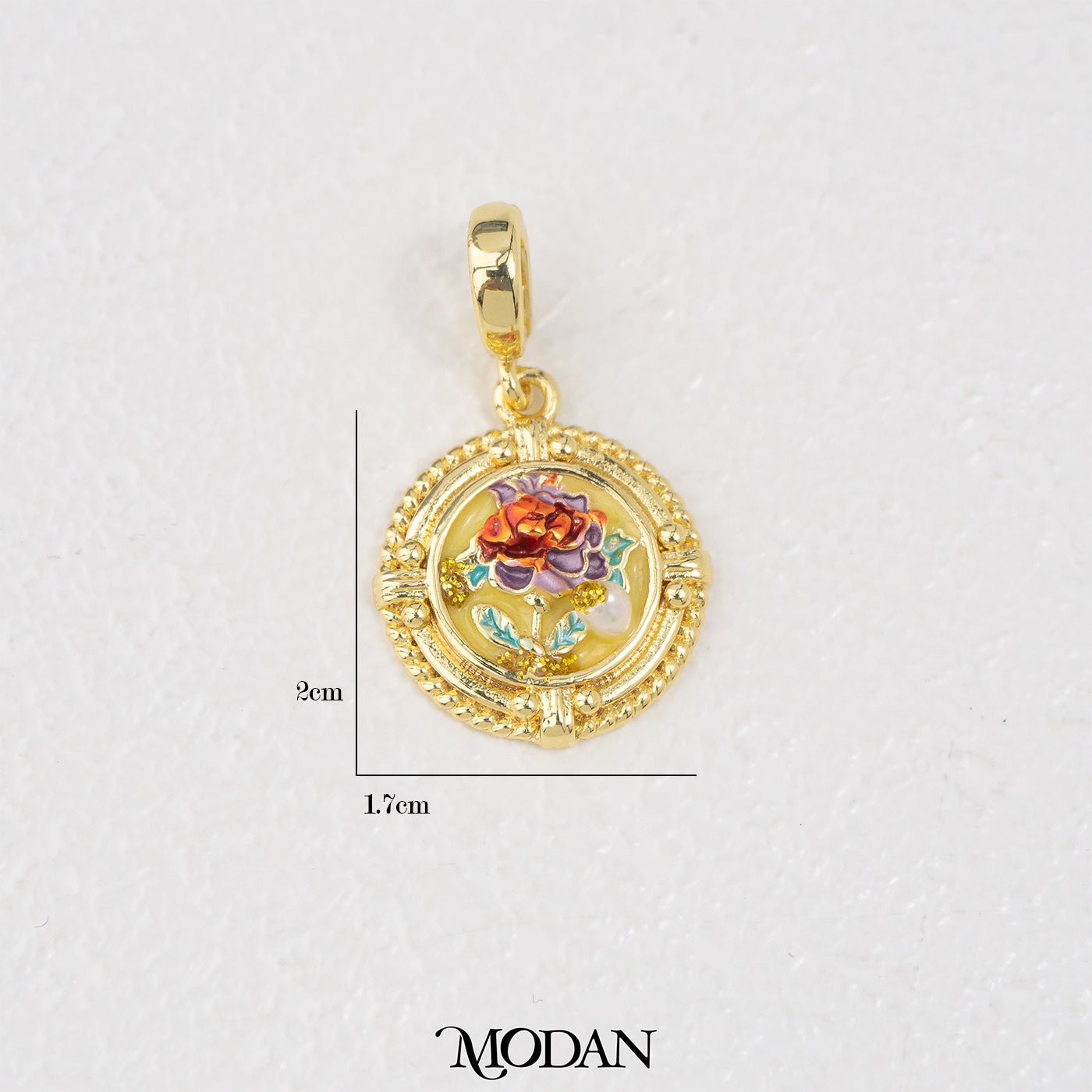 Vintage Red Rose Flower Enamel Yellow Round Pendant DIY Pendant Liontin Bunga Mawar Hypoallergenic Gold Filled