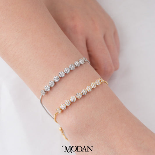 Sparkling Mini Flower Adjustable Bracelet Gelang Serut Berlian Bunga Kecil Hypoallergenic Gold Plated