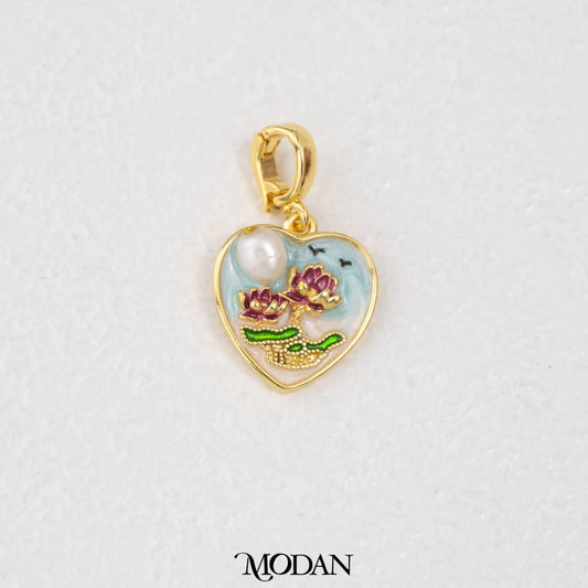 Vintage Pink Lotus Flower Enamel Blue Love Pendant DIY Pendant Liontin Bunga Lotus Hypoallergenic Gold Filled