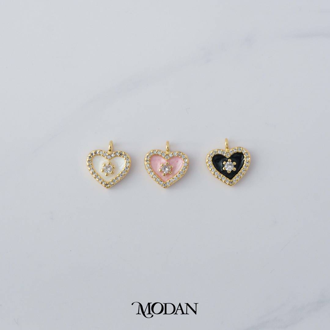 Blue Pink White Enamel Love Heart Charm DIY Charm Liontin Hati Berlian Hypoallergenic Gold Filled