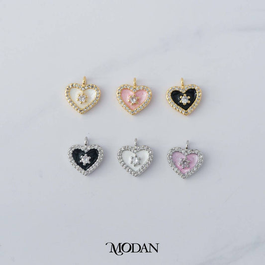 Blue Pink White Enamel Love Heart Charm DIY Charm Liontin Hati Berlian Hypoallergenic Gold Filled