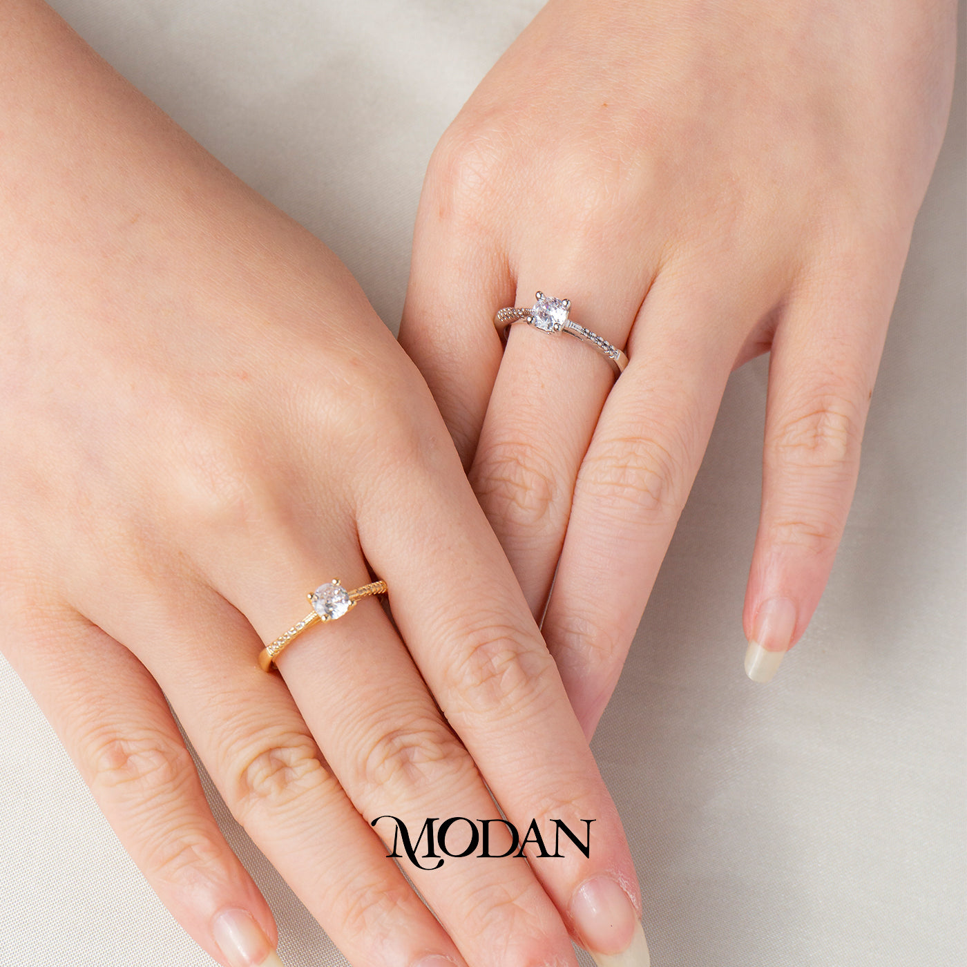 Simple Micro Pave Solitaire Engagement Ring Cincin Tunangan Permata Satu Hypoallergenic Gold Plated
