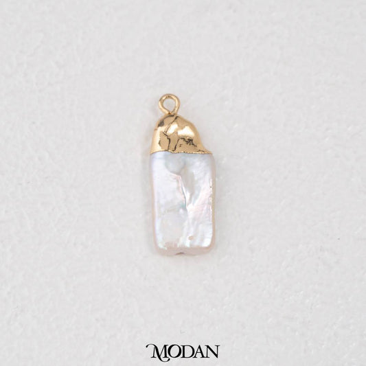 Hammered Rectangle Freshwater Pearl Charm DIY Pendant Liontin Irregular Mutiara Air Tawar Persegi Panjang Hypoallergenic Gold Filled