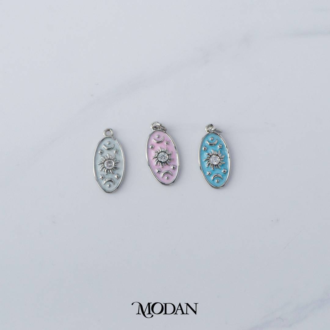 Colorful Celestial Sun Star Moon Oval DIY Charm Liontin Bulan Bintang Matahari Oval Hypoallergenic Gold Filled