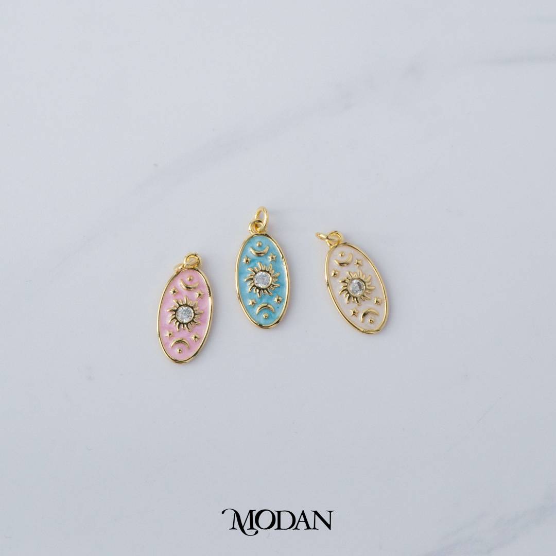 Colorful Celestial Sun Star Moon Oval DIY Charm Liontin Bulan Bintang Matahari Oval Hypoallergenic Gold Filled