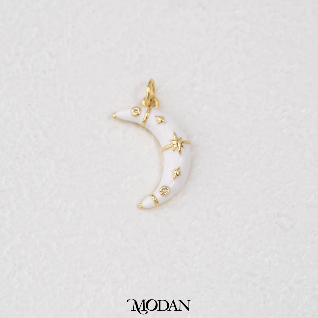 White Enamel Crescent Moon Star Celestial Charm DIY Pendant Liontin Bulan Putih Hypoallergenic Gold Filled