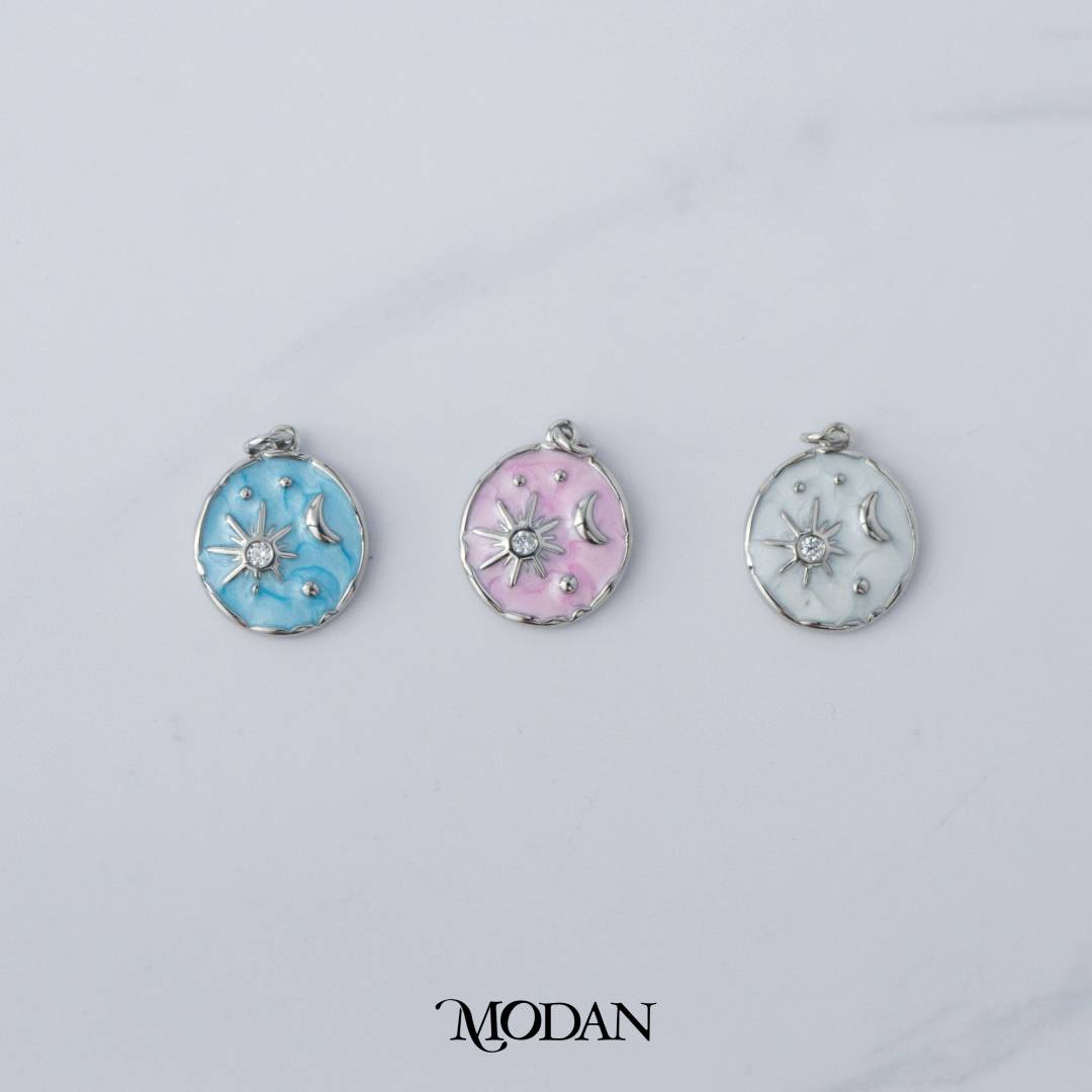Colorful Celestial Sun Star Moon Round DIY Charm Liontin Bulan Bintang Matahari Bukat Hypoallergenic Gold Filled