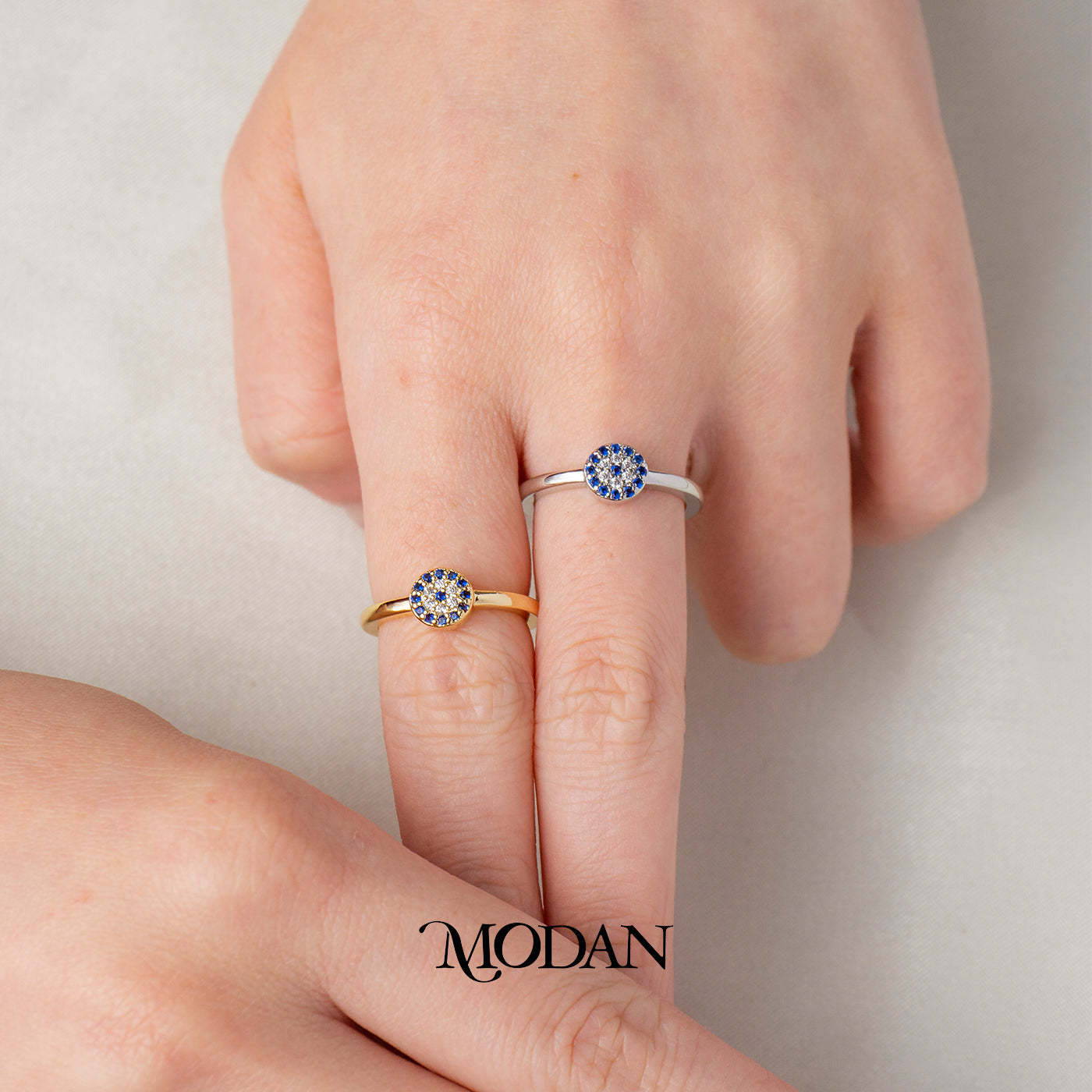 Minimalist Sapphire Evil Eye Ring Cincin Mata Satu Warna Biru Sapphire Hypoallergenic Gold Plated