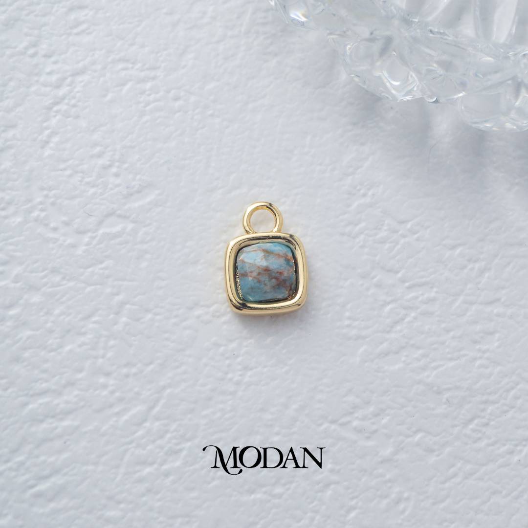 Square Colorful Natural Gemstones Charm DIY Charm Liontin Batuan Alam Persegi Warna-Warni Hypoallergenic Gold Filled