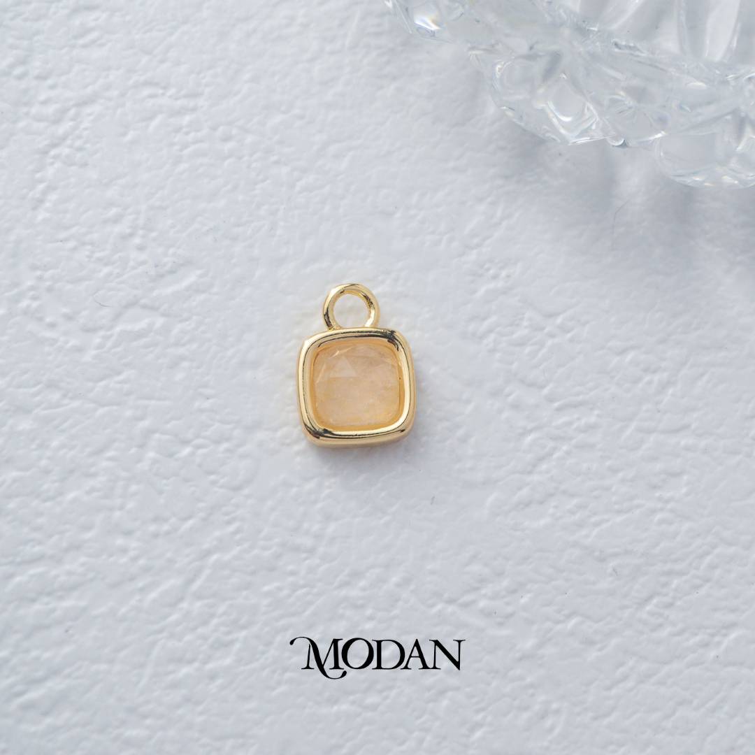 Square Colorful Natural Gemstones Charm DIY Charm Liontin Batuan Alam Persegi Warna-Warni Hypoallergenic Gold Filled