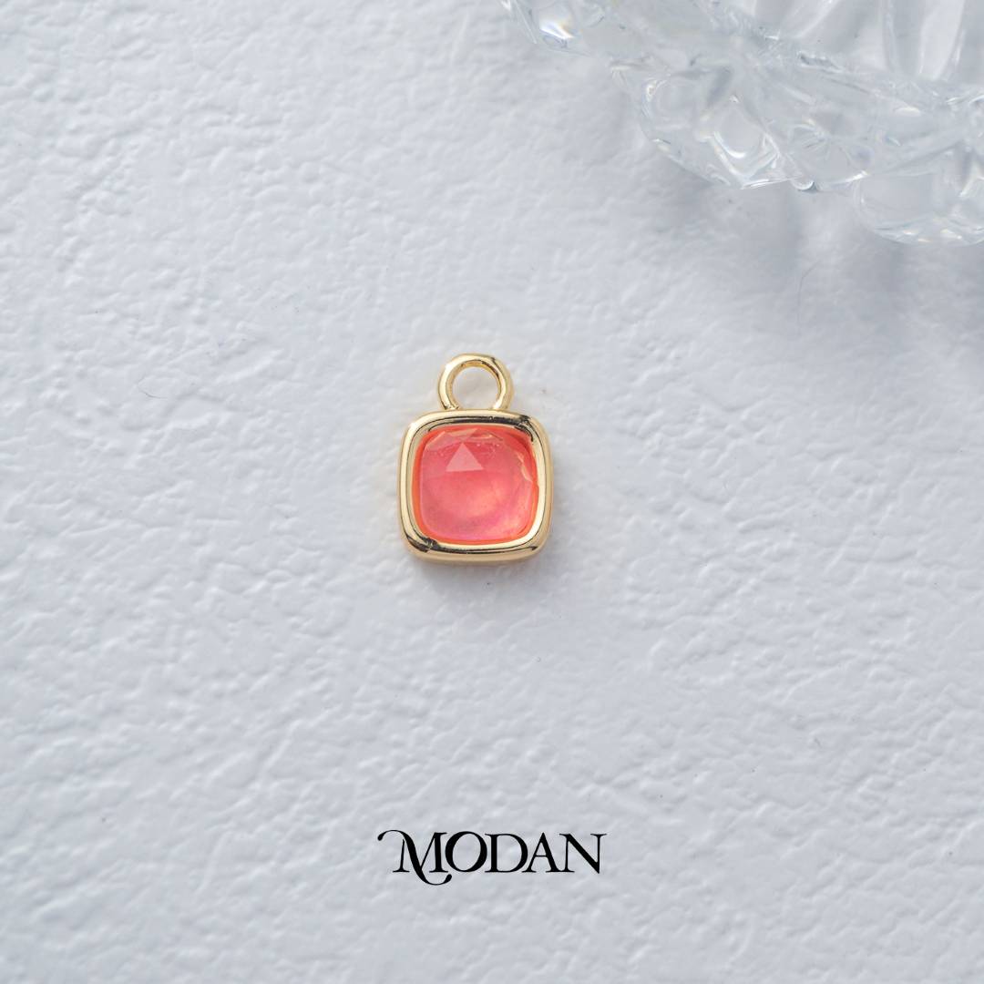Square Colorful Natural Gemstones Charm DIY Charm Liontin Batuan Alam Persegi Warna-Warni Hypoallergenic Gold Filled