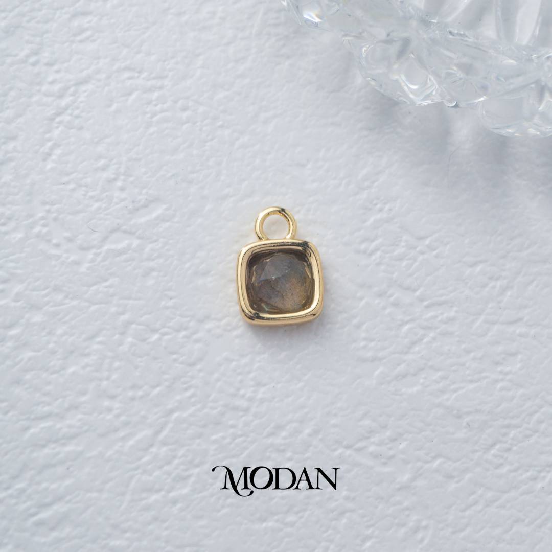 Square Colorful Natural Gemstones Charm DIY Charm Liontin Batuan Alam Persegi Warna-Warni Hypoallergenic Gold Filled