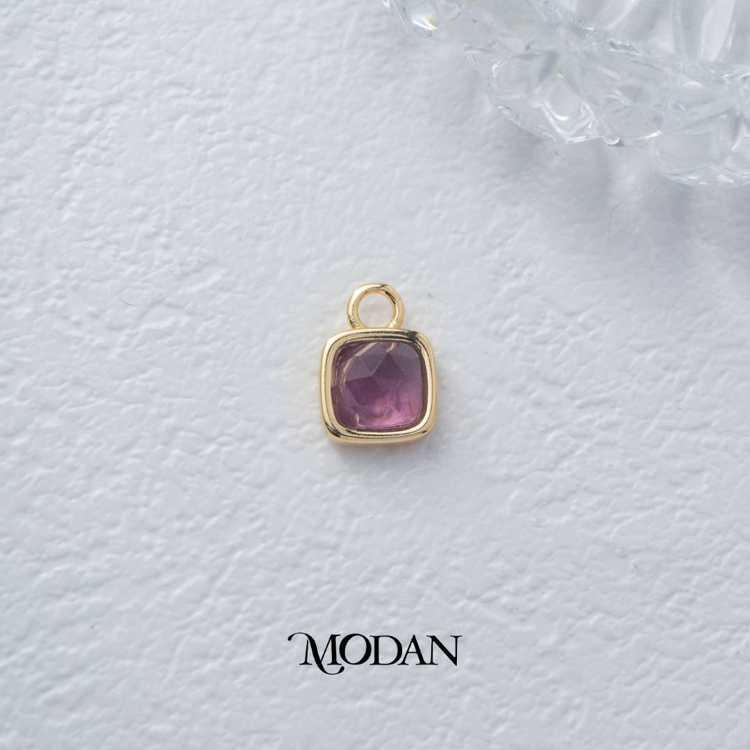 Square Colorful Natural Gemstones Charm DIY Charm Liontin Batuan Alam Persegi Warna-Warni Hypoallergenic Gold Filled