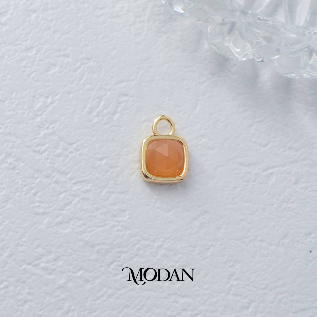 Square Colorful Natural Gemstones Charm DIY Charm Liontin Batuan Alam Persegi Warna-Warni Hypoallergenic Gold Filled
