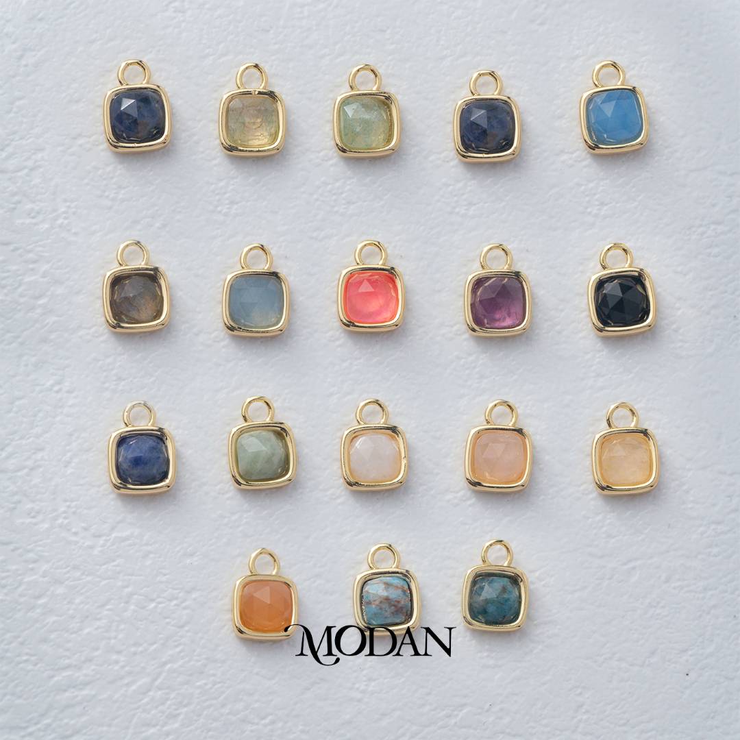 Square Colorful Natural Gemstones Charm DIY Charm Liontin Batuan Alam Persegi Warna-Warni Hypoallergenic Gold Filled