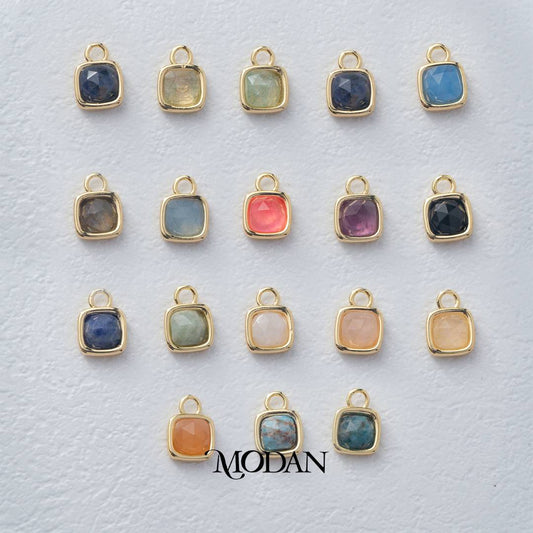 Square Colorful Natural Gemstones Charm DIY Charm Liontin Batuan Alam Persegi Warna-Warni Hypoallergenic Gold Filled