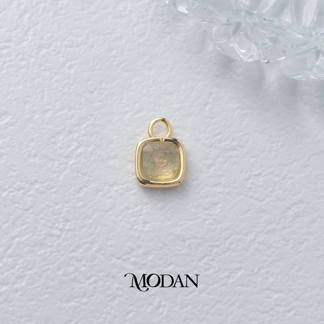 Square Colorful Natural Gemstones Charm DIY Charm Liontin Batuan Alam Persegi Warna-Warni Hypoallergenic Gold Filled