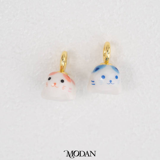 Pink and Blue 3D Ceramic Cat Charm DIY Pendant Liontin Kucing Merah Muda Biru Keramik 3D Hypoallergenic Gold Filled