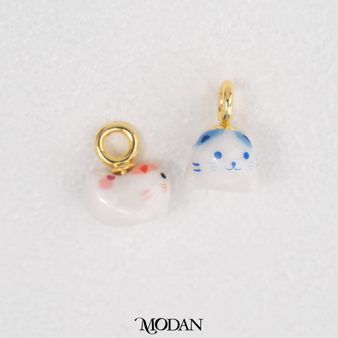 Pink and Blue 3D Ceramic Cat Charm DIY Pendant Liontin Kucing Merah Muda Biru Keramik 3D Hypoallergenic Gold Filled
