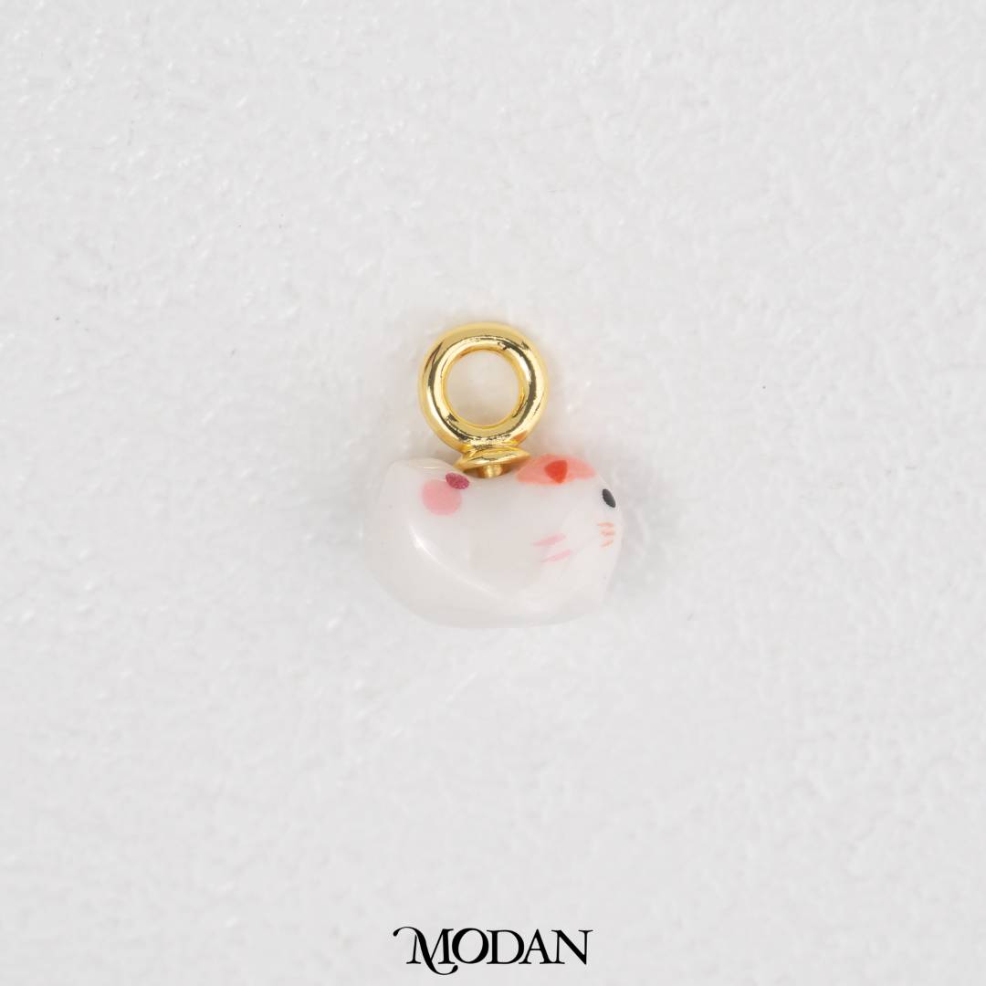Pink and Blue 3D Ceramic Cat Charm DIY Pendant Liontin Kucing Merah Muda Biru Keramik 3D Hypoallergenic Gold Filled
