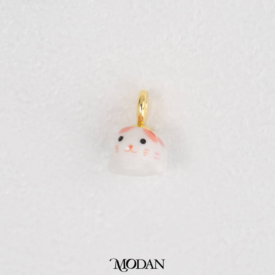 Pink and Blue 3D Ceramic Cat Charm DIY Pendant Liontin Kucing Merah Muda Biru Keramik 3D Hypoallergenic Gold Filled