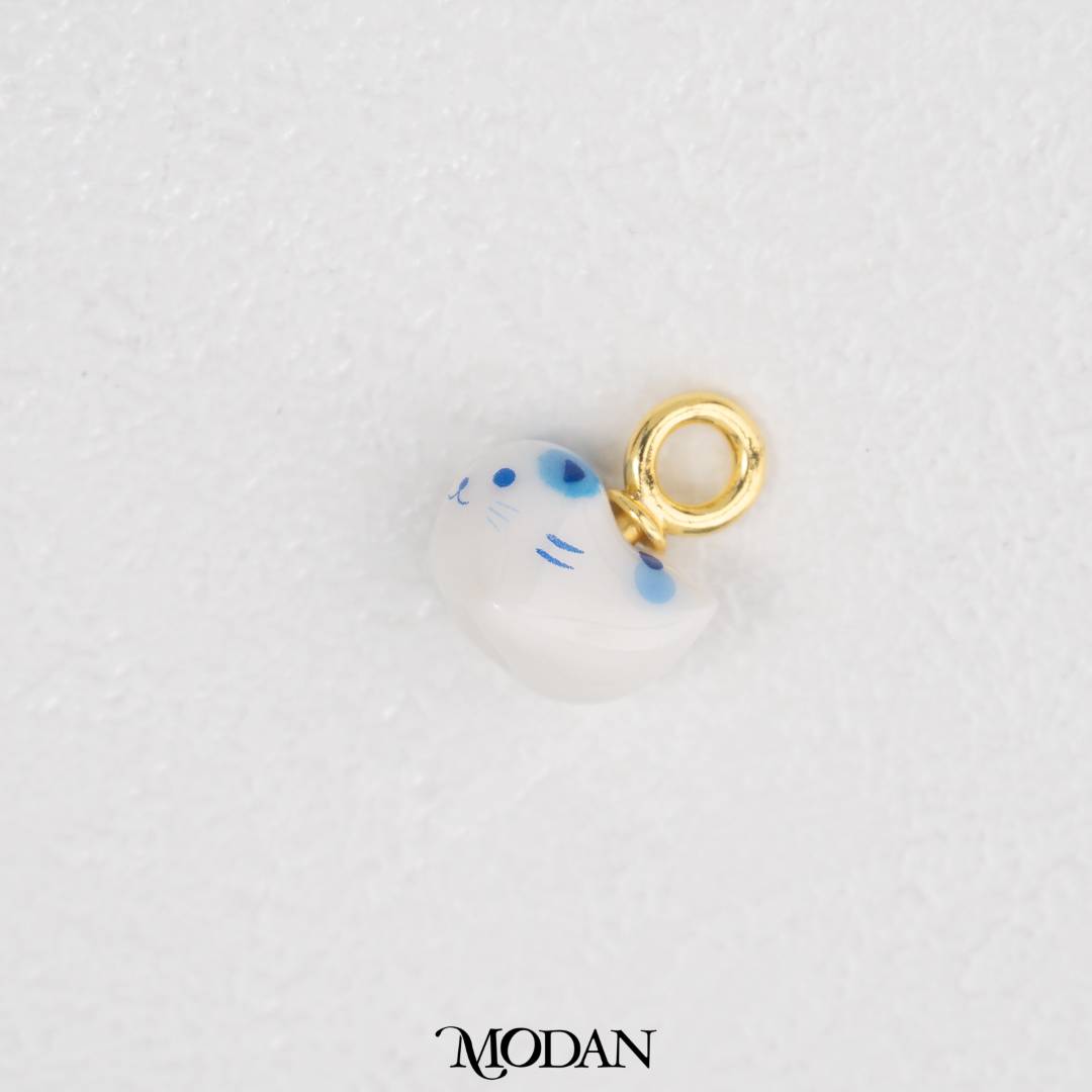 Pink and Blue 3D Ceramic Cat Charm DIY Pendant Liontin Kucing Merah Muda Biru Keramik 3D Hypoallergenic Gold Filled