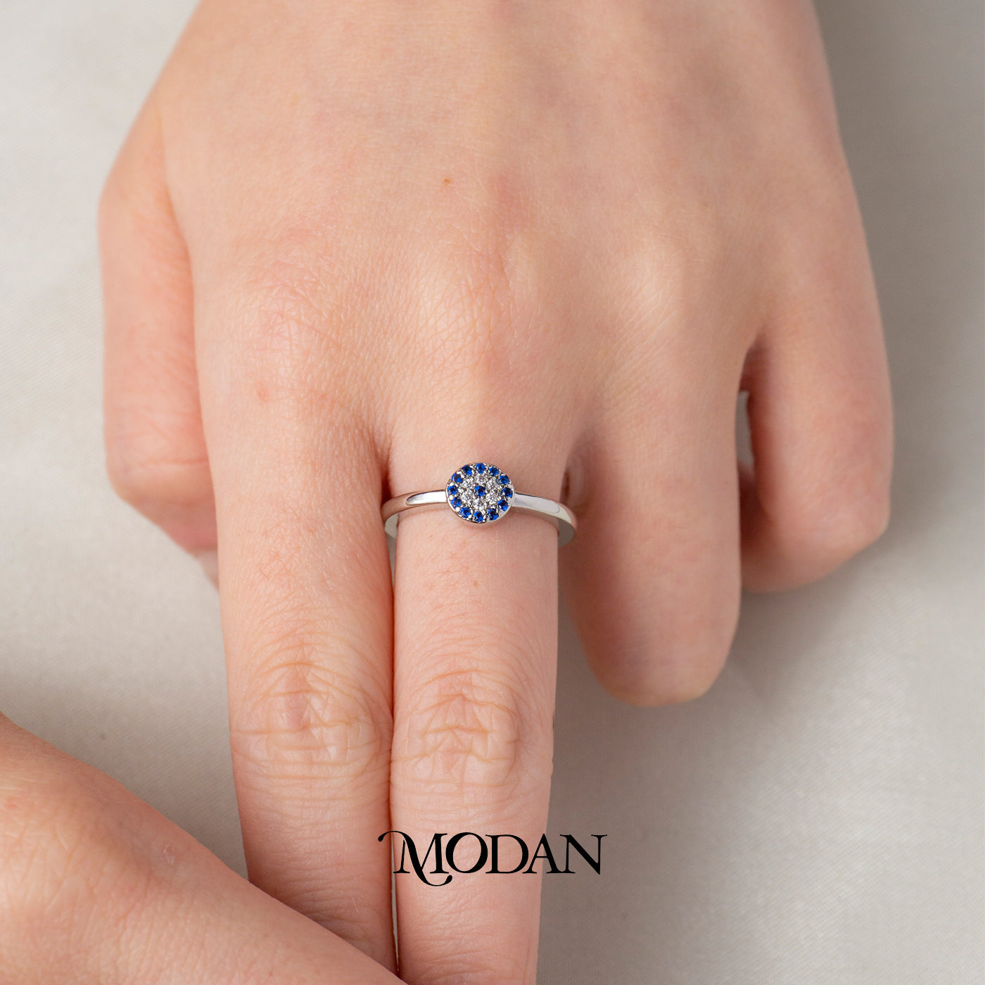 Minimalist Sapphire Evil Eye Ring Cincin Mata Satu Warna Biru Sapphire Hypoallergenic Gold Plated