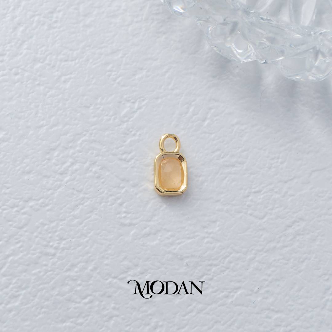 Rectangular Colorful Natural Gemstones Charm DIY Charm Liontin Batuan Alam Persegi Panjang Warna-Warni Hypoallergenic Gold Filled