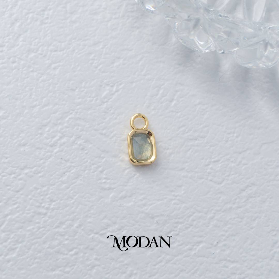 Rectangular Colorful Natural Gemstones Charm DIY Charm Liontin Batuan Alam Persegi Panjang Warna-Warni Hypoallergenic Gold Filled