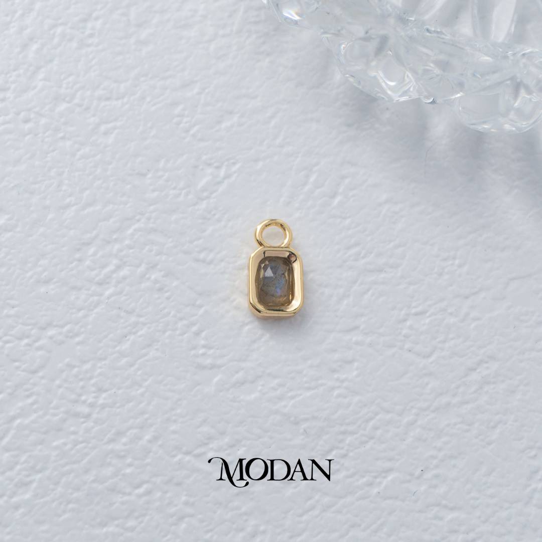 Rectangular Colorful Natural Gemstones Charm DIY Charm Liontin Batuan Alam Persegi Panjang Warna-Warni Hypoallergenic Gold Filled