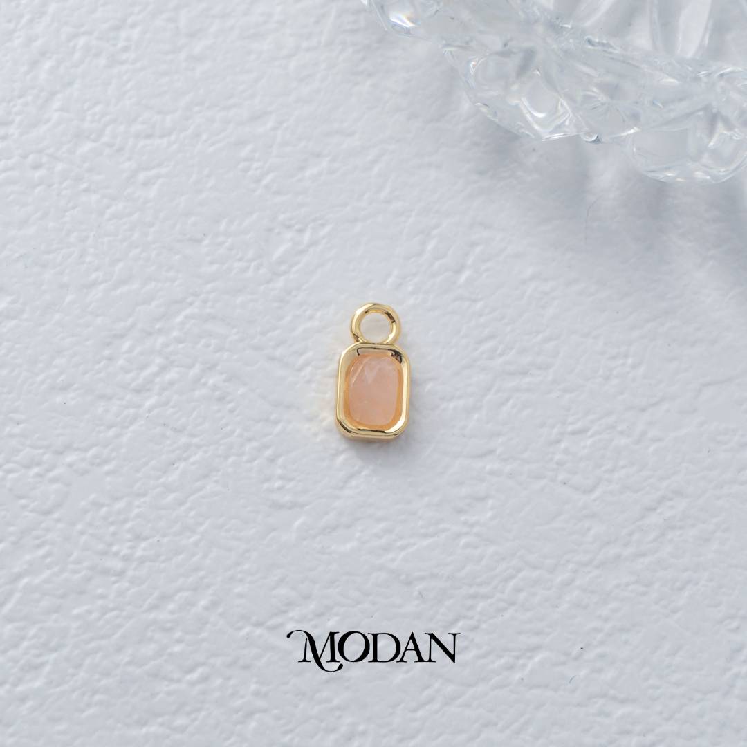 Rectangular Colorful Natural Gemstones Charm DIY Charm Liontin Batuan Alam Persegi Panjang Warna-Warni Hypoallergenic Gold Filled
