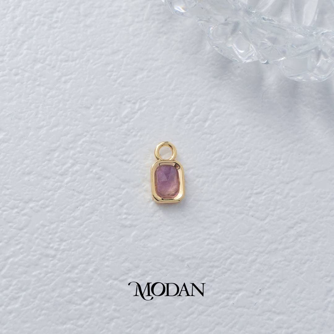 Rectangular Colorful Natural Gemstones Charm DIY Charm Liontin Batuan Alam Persegi Panjang Warna-Warni Hypoallergenic Gold Filled