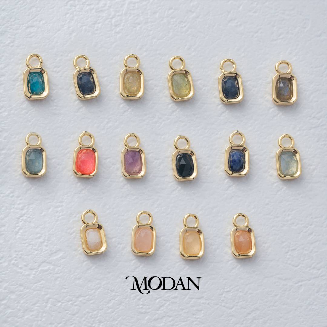 Rectangular Colorful Natural Gemstones Charm DIY Charm Liontin Batuan Alam Persegi Panjang Warna-Warni Hypoallergenic Gold Filled