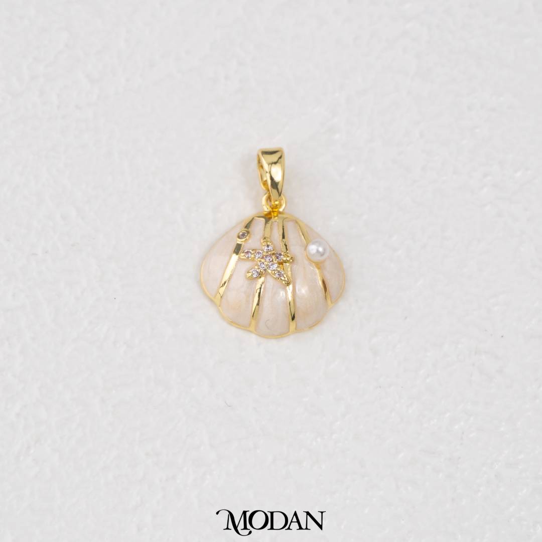 Enamel Shell With Pearl And Starfish DIY Pendant Liontin Cangkang Kerang Hypoallergenic Gold Filled